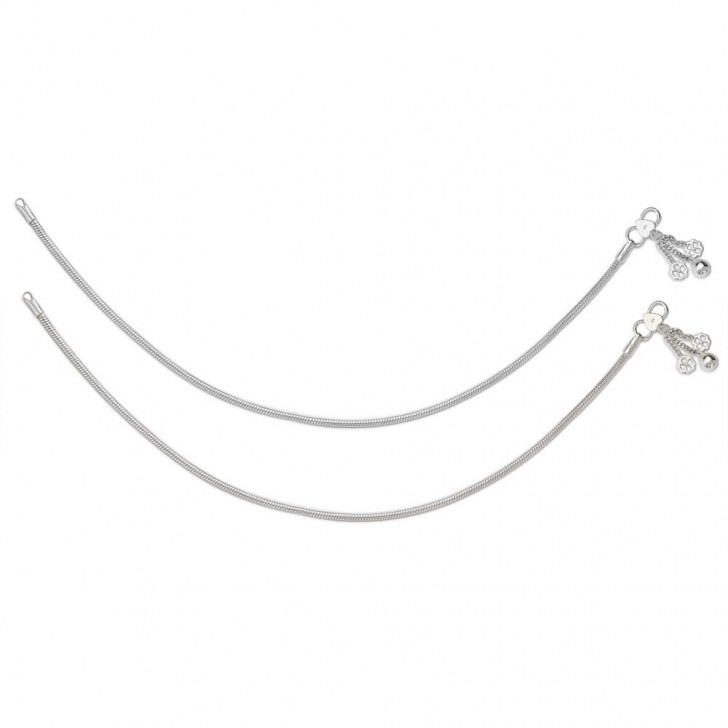 Single Line Plain Ending with Floral Charm 925 Silver Anklet For