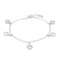 925 Sterling Silver CZ Adorn Heart Charm Bracelet For Women BR1340R JOCBR1340R