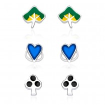 925 Silver Leaf, Heart & Club Card Design Earrings Combo JOCCBER133I-003