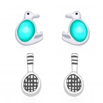 925 Sterling Silver Combo Set of Turtle & Badminton symbols of Earrings for Kids  JOCCBER134136-06