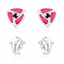 925 Sterling Silver Combo Set of Dolphin & Abstract of Earrings for Kids  JOCCBER134136-11