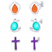 Combo Of 3 Baby Earrings With Cross,Leaf And Animal Shape JOCCBER136-001
