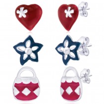 Combo of Heart,Lock & Floral Earrings 925 Silver JOCCBER152I-002