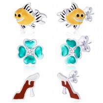 925 Silver Combo of High Heels,Fish &Floral Earrings JOCCBER152I-006