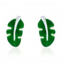 Green Enamel Leaf design 925 Sterling Silver For Women JOCCBER203I-03