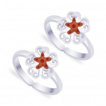 925 Sterling Silver Orange Color Enamel Floral Toe Ring For Women JOCCBTR012I-02