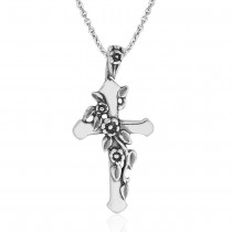 Antique Finish Floral Cross 925 Sterling Silver For Unisex JOCPD1676A