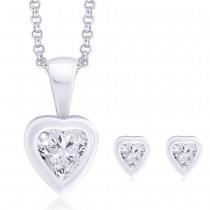 White CZ Heart 925 Sterling Silver Pendant Set For Women JOCPE0824S