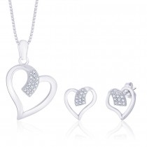 925 Sterling Silver CZ Heart Shape Pendant Set For Women JOCPE1259R