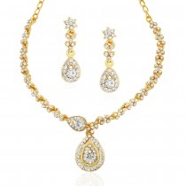 Xcite White Stone Golden Color Alloy Necklace Set Set For Women's JOCXPE289