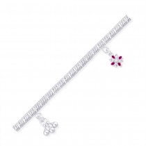 925 Sterling Silver Pink Enamel Floral Charm Anklet
