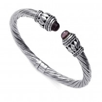 Purple Bullet Bead Twisted Flexi 925 Silver Bangle For Women