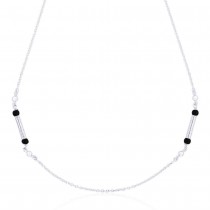 925 Sterling Silver Tube & Black Beads Long Chain For Women
