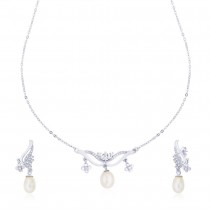  925 Sterling Silver CZ with Pearl Drop Necklace Set For Women