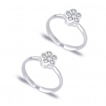 Floral White CZ 925 Sterling Silver Toe Ring For Women