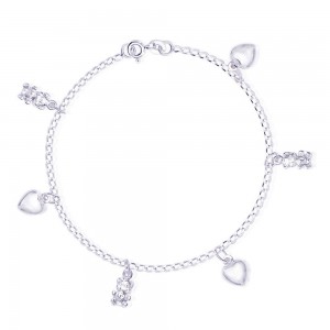 Hearts & Teddy Bear Charms 925 Sterling Silver Bracelet For Women JOCBR0502S