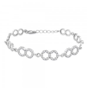 925 Sterling Silver CZ And Modest Double Circle Link Bracelet For Women BR1284R JOCBR1284R
