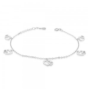 925 Sterling Silver CZ Adorn Double Heart Charm Bracelet For Women BR1343R JOCBR1343R