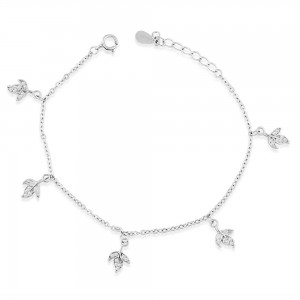 925 Sterling Silver CZ Adorn Leaf Charm Bracelet For Women BR1344R JOCBR1344R