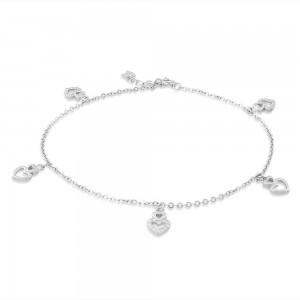925 Sterling Silver Double Heart CZ Charm Bracelet For Women BR1346R JOCBR1346R