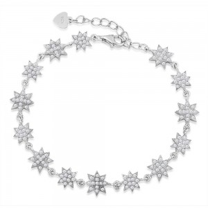 925 Sterling Silver CZ Embellished Floral Bracelet For Women BR1349R JOCBR1349R