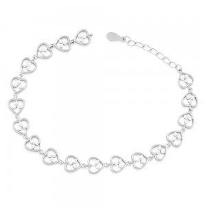 925 Sterling Silver CZ Adorn Heart Link Bracelet For Women BR1354R JOCBR1354R