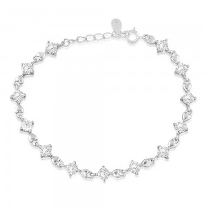 925 Sterling Silver Heart Lock Link CZ Bracelet For Women BR1355R JOCBR1355R