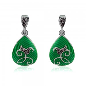 Xcite Beautiful Pear Drop Shape Green Enamel Earrings For Women JOCBYER053G