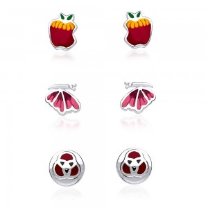 925 Silver Apple,Butterfly & Monky Face Earrings Combo JOCCBER133I-002