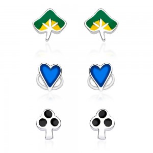 925 Silver Leaf, Heart & Club Card Design Earrings Combo JOCCBER133I-003
