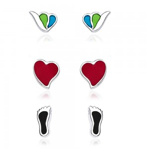 Snale, Heart & Footprint Shape .925 Silver Combo Earrings JOCCBER133I-006