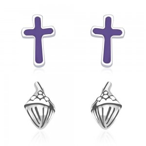 925 Sterling Silver Combo Set of Cross & Icecream symbols of Earrings for Kids  JOCCBER134136-04