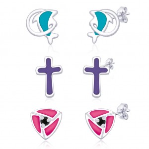 Combo Of 3 Baby Earrings With Dolphin,Cross And Traingle Shapes  JOCCBER136-004