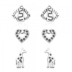925 Sterling Silver Kids Combo of Heart,Giraffe and abstract designs earrings  JOCCBER137I-001
