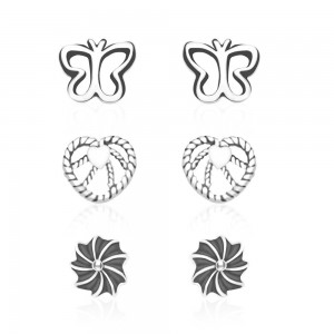 925 Sterling Silver Kids Combo of Heart,Butterfly and Floral designs earrings  JOCCBER137I-002