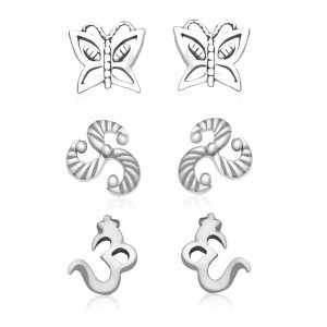 925 Sterling Silver Kids Combo of Om,Butterfly and abstract designs earrings JOCCBER137I-003