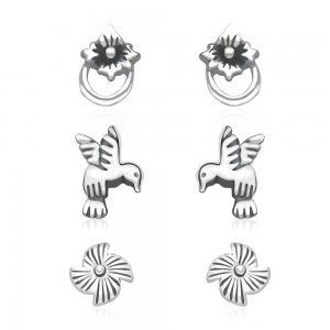 925 Sterling Silver Kids Combo of Bird,Floral and abstract designs earrings JOCCBER137I-004