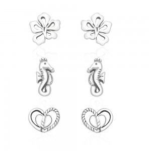 925 Sterling Silver Kids Combo of Heart,Seahorse and Floral designs earrings  JOCCBER137I-006