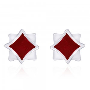 Double Square shape Red Enamel 925 Sterling Silver Stud Earring For Women JOCCBER203I-02