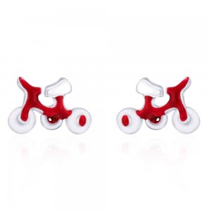 Bicycle shaped Red Enamel Stud 925 Sterling Silver Earring For Women  JOCCBER203I-06