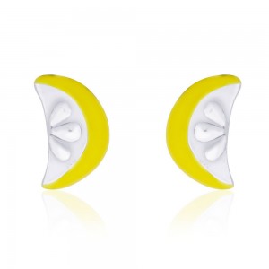 Yellow Enamel with in a Cute lemon Half-Slice Design Stud 925 Sterling Silver Earring For Women JOCCBER203I-10