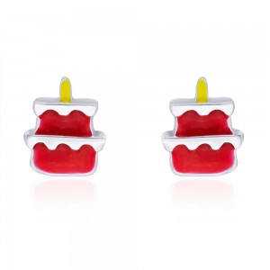 Red & Yellow Enamel with Cake Design Stud 925 Sterling Silver Earring For Women JOCCBER203I-12