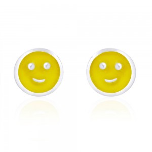 Round Smiley Shape with Yellow Enamel Stud 925 Sterling Silver Earring For Women JOCCBER203I-15