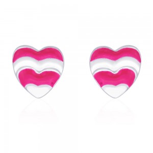 Heart shape with Baby Pink Enamel Stud 925 Sterling Silver Earring For Women JOCCBER203I-16