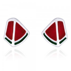 Red & Green Enamel with Geometric Design Stud 925 Sterling Silver Earring For Women JOCCBER203I-17
