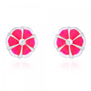 Floral Design Pink Highlighted Enamel Stud 925 Sterling Silver Earring For Women JOCCBER203I-18