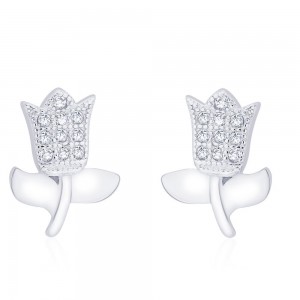 925 Sterling Silver CZ Lotus flower design earrings for Women JOCCBER271I-02
