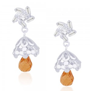 CZ And Champagne Colour Bead Floral Jhumki 925 Sterling Silver Earring JOCCBJH018I-06