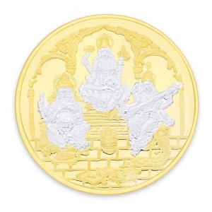 Gold Plated 999 Silver Ganeshji,Lakshmiji & Saraswatiji 20 Gram Coin JOCCOIN-GNLXS20G