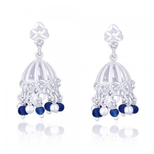 CZ And Blue Beads Jhumki 925 Sterling Silver Earring JOCER2095S